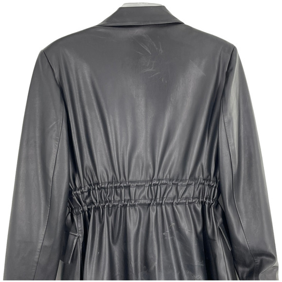 Selmacilek Womens Leather Trench Collar Mini Dress Flap Pockets Size S Black - Picture 6 of 9